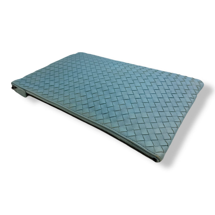 Bottega Veneta Calfskin Blue Leather Clutch Pouch