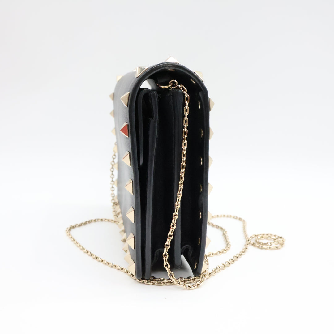 Valentino Garavani Stud Black Wallet on Chain Handbag