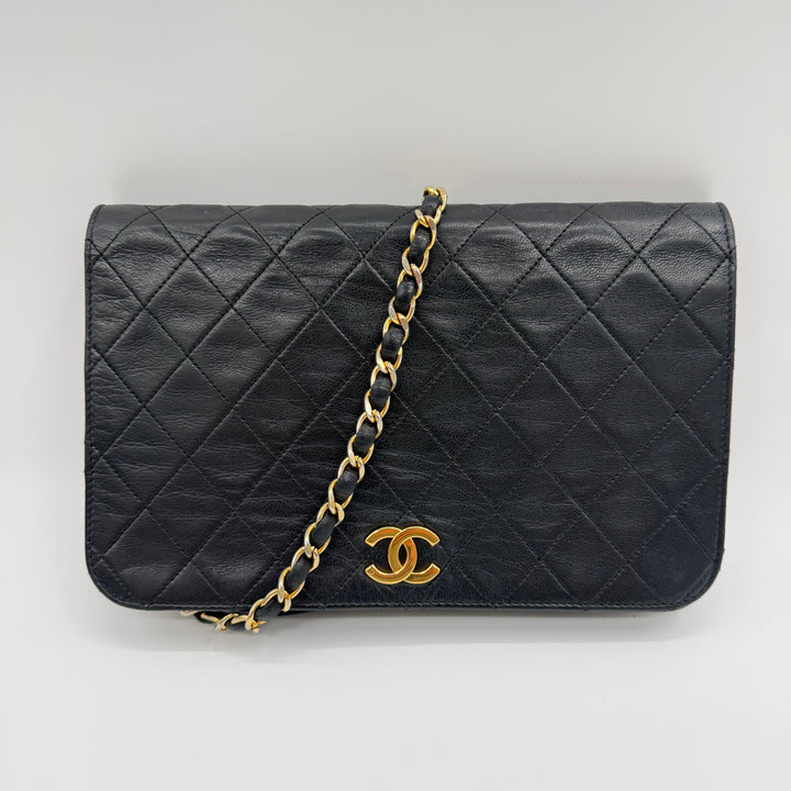 Chanel CC Black Push Lock Single Flap Quilted Lambskin Shoulder Handbag