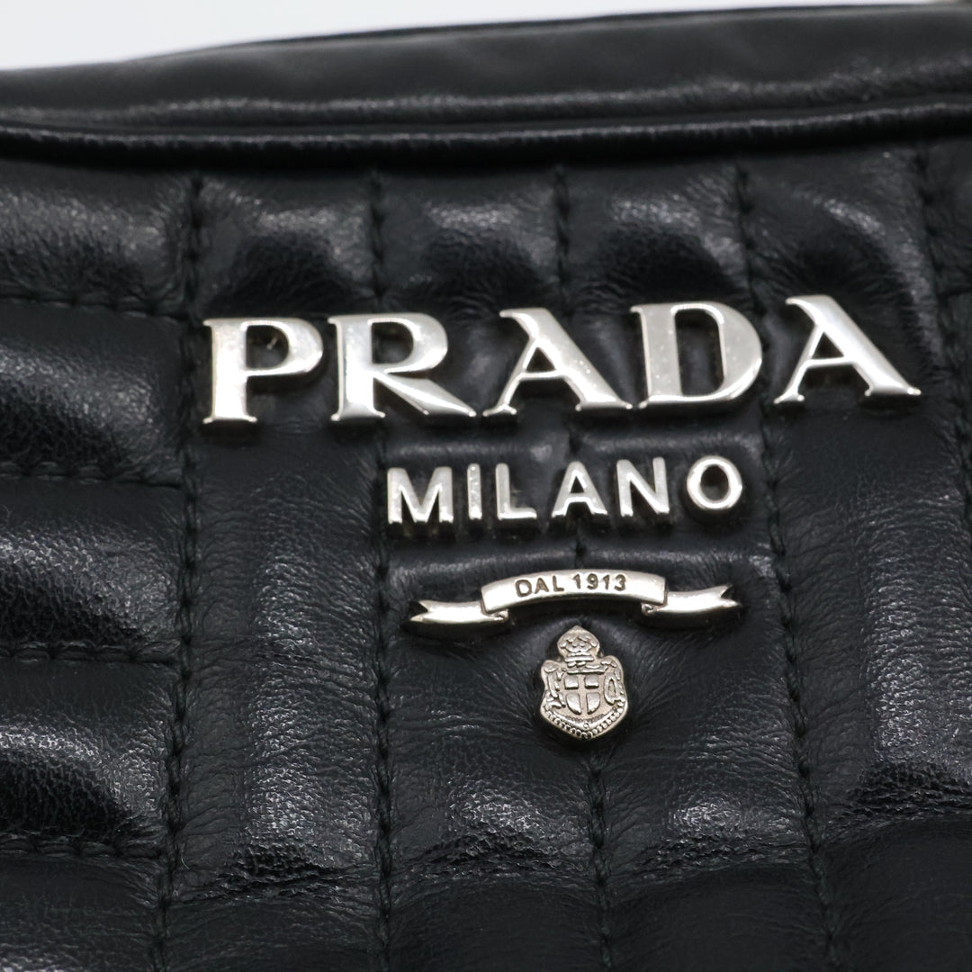 Prada Diagramme Black Calfskin Leather Camera Crossbody Handbag