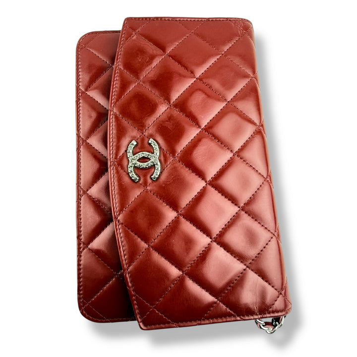 CHANEL Gloss Red Quilted Leather Wallet On Chain WOC Handbag