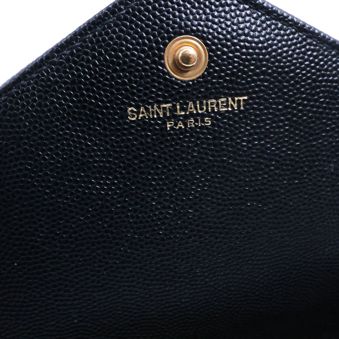 Saint Laurent YSL Matelasse Black Leather Cassandre Wallet On Chain Handbag