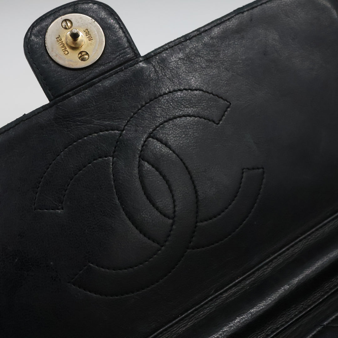 Chanel CC Black Push Lock Single Flap Quilted Lambskin Shoulder Handbag