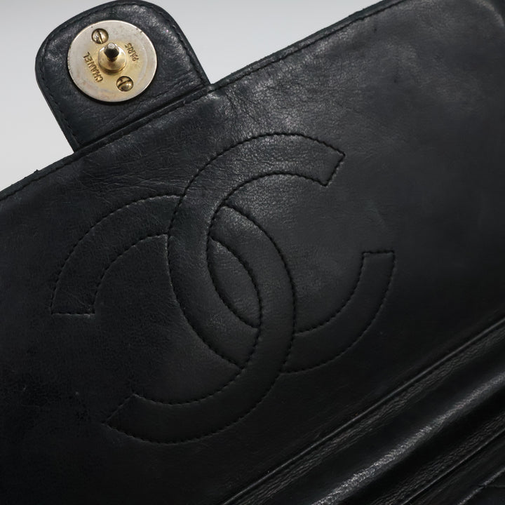 Chanel CC Black Push Lock Single Flap Quilted Lambskin Shoulder Handbag
