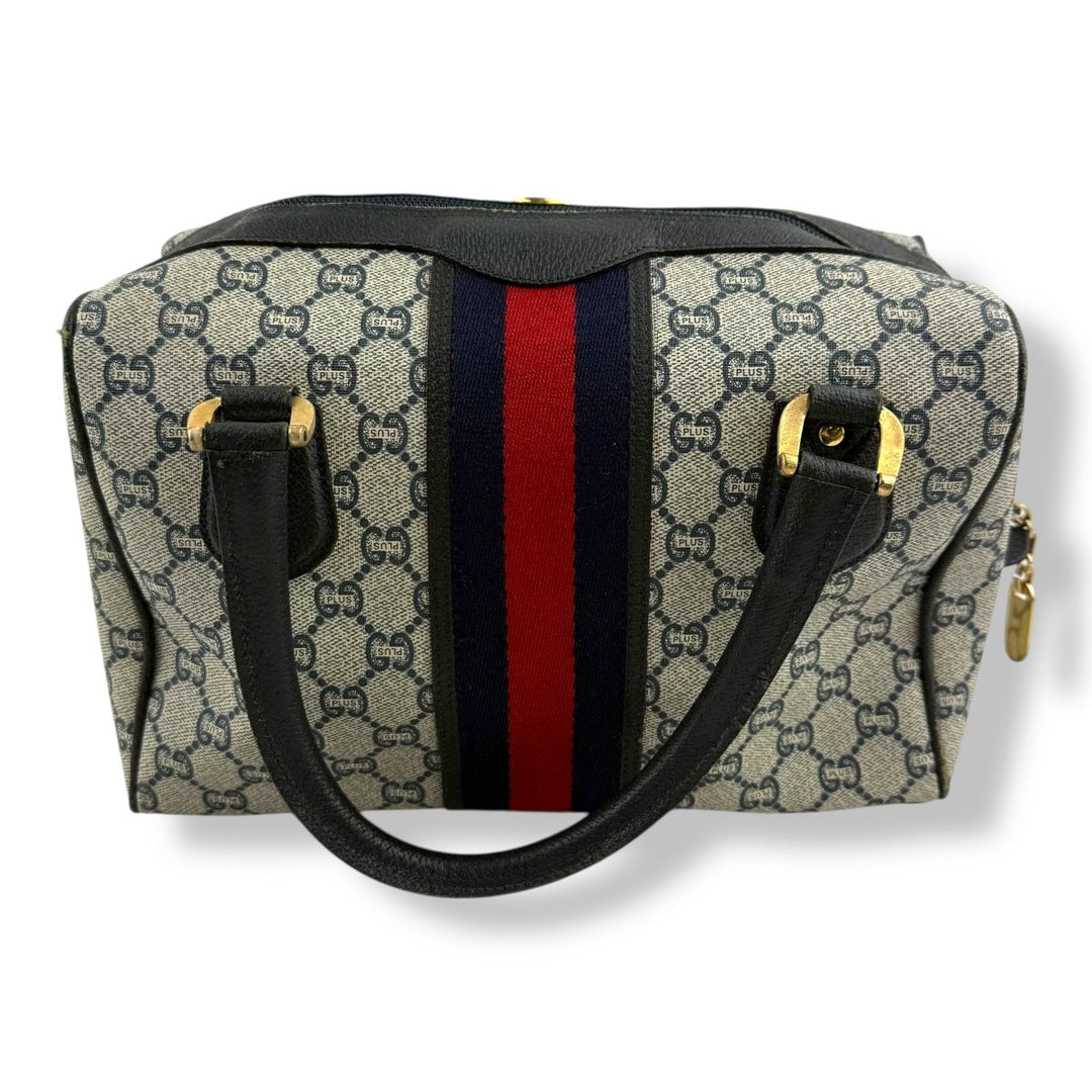 Gucci Beige/Navy GG Plus Monogram Boston Canvas Bag