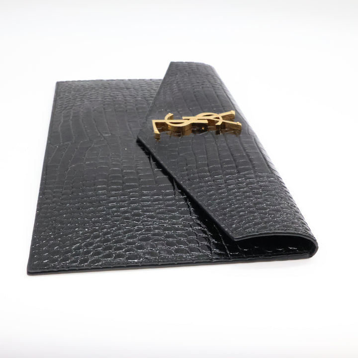 Saint Laurent YSL Croc Uptown Black/Gold Leather Clutch Bag
