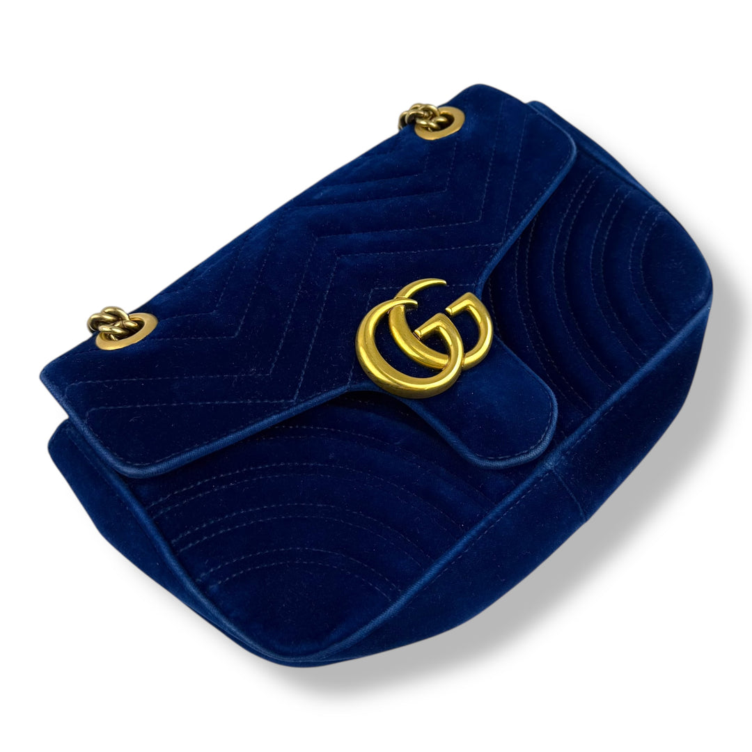 Gucci GG Marmont Blue Velvet Small Handbag