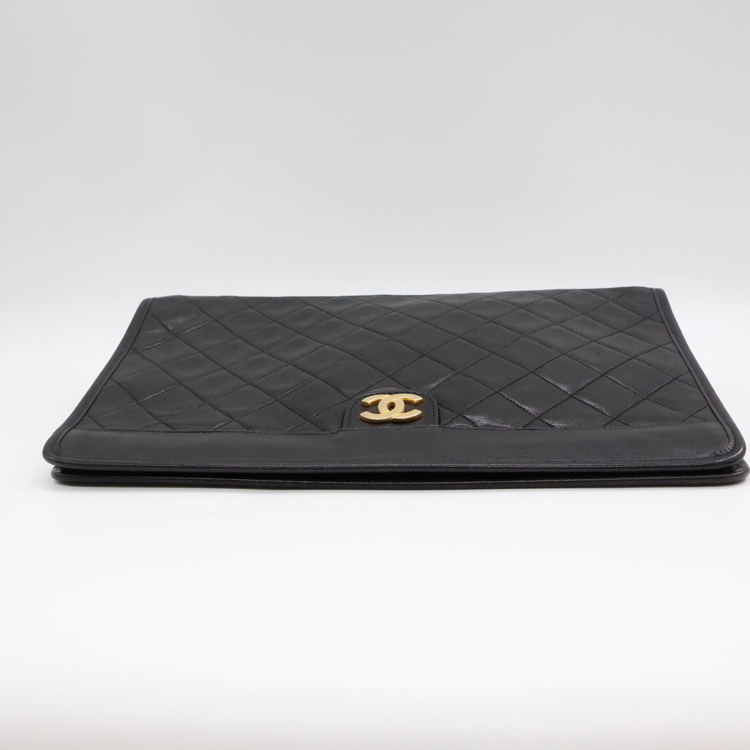 Chanel CC Black Quilted Lambskin Vintage Clutch Bag