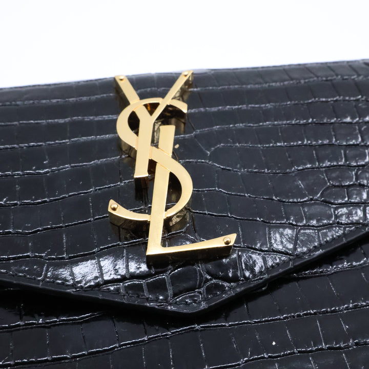 Saint Laurent YSL Croc Uptown Black/Gold Leather Clutch Bag