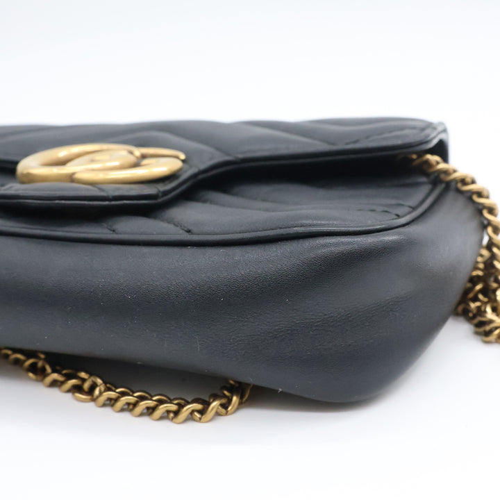 Gucci GG Marmont Flap Black Leather Super Mini Handbag