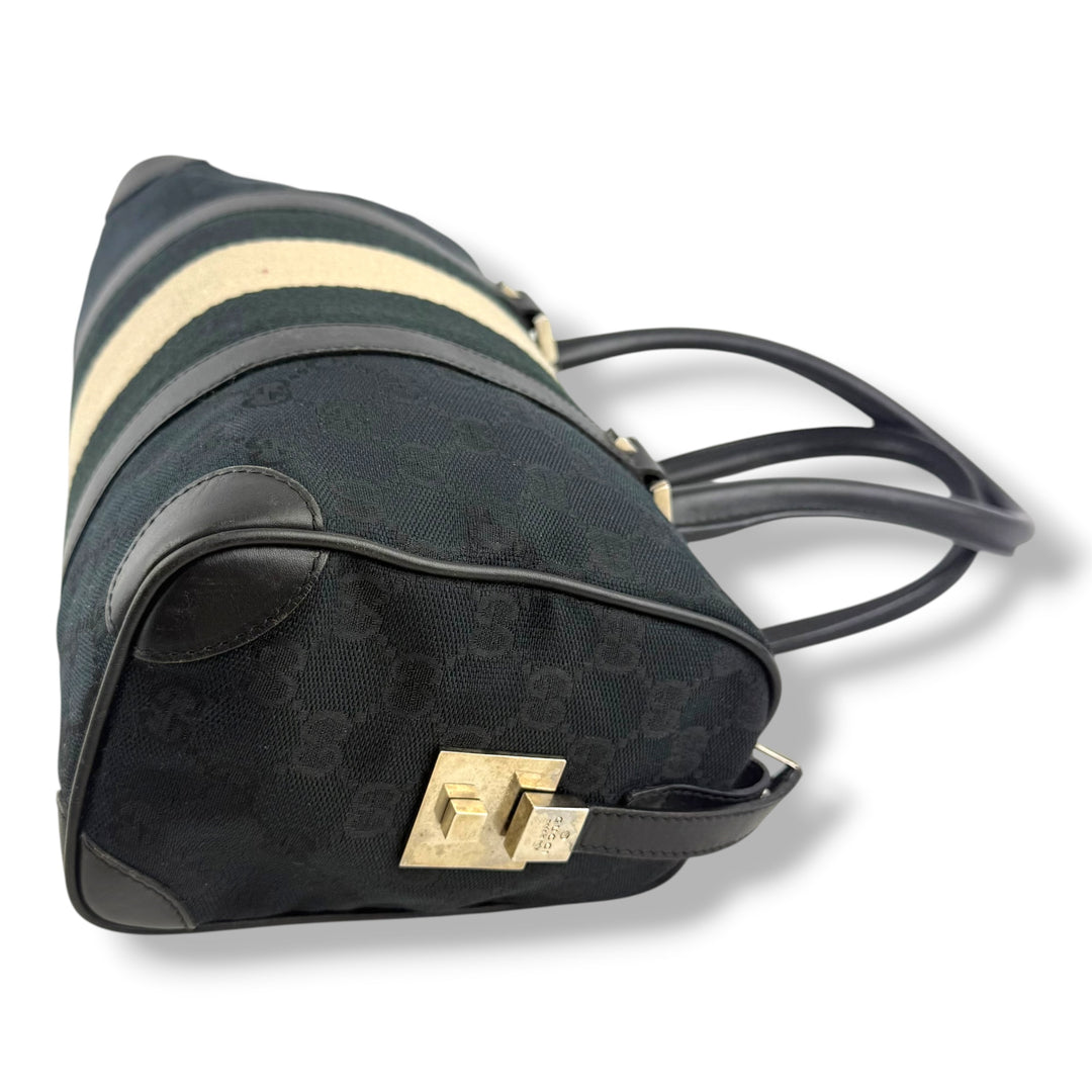 Gucci Sherry Line Navy GG Monogram Boston Canvas Bag