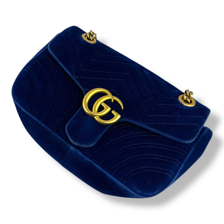 Gucci GG Marmont Blue Velvet Small Handbag