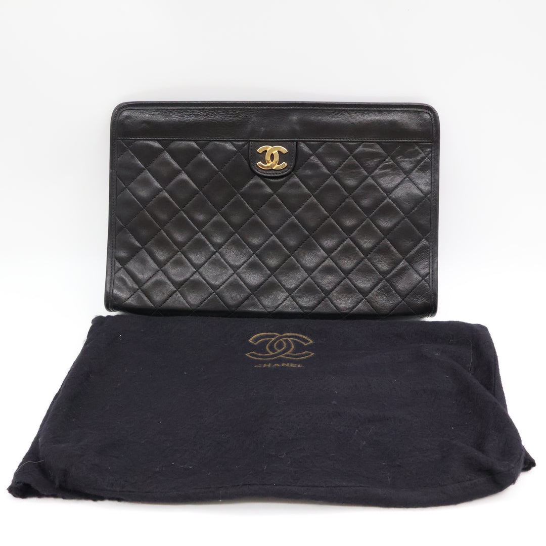 Chanel CC Black Quilted Lambskin Vintage Clutch Bag