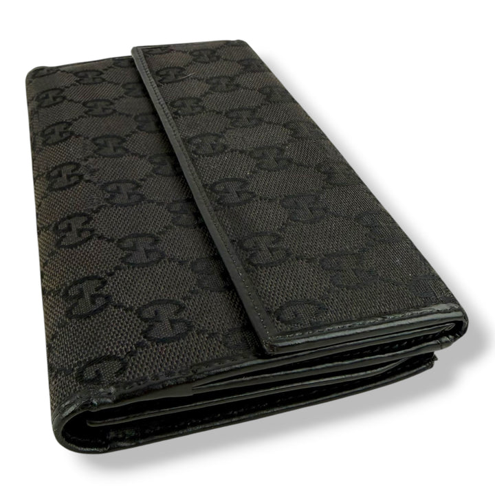 Gucci GG Black Canvas Long Bifold Wallet