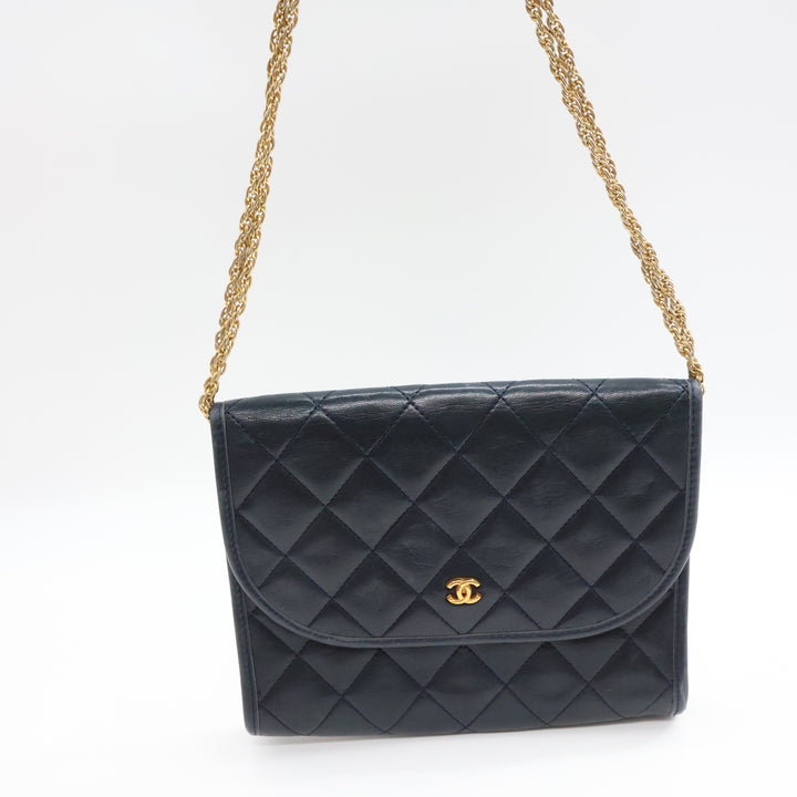 Chanel Navy Lambskin Vintage Mini Matelasse Handbag