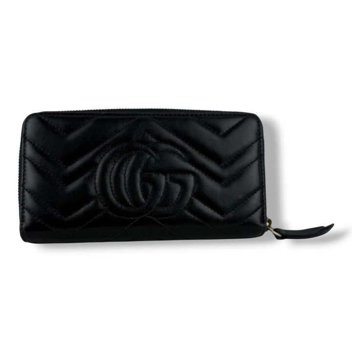 Gucci GG Marmont Black Leather Zip Around Wallet