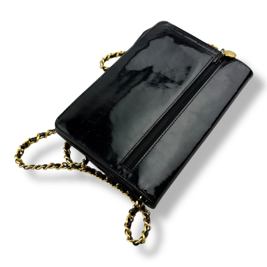 Chanel CC Wallet on Chain Black Patent Leather