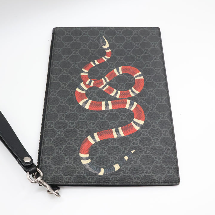 Gucci Canvas GG Supreme Black Snake Clutch Pouch Bag