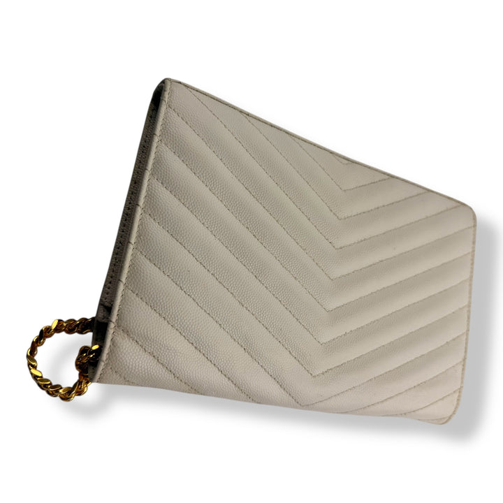 Saint Laurent YSL Matelasse White Leather Cassandre Wallet On Chain Handbag