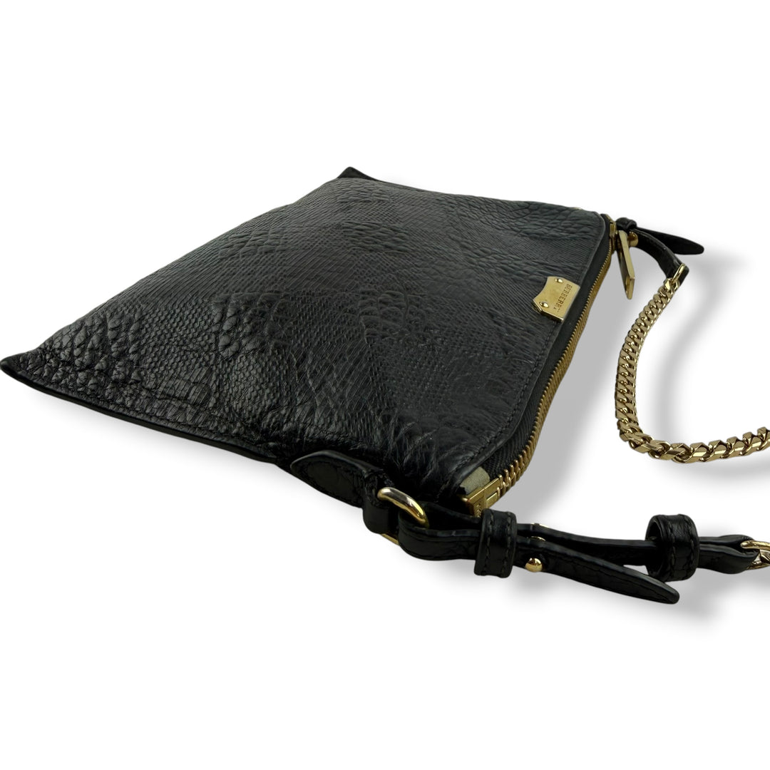 Burberry Black Leather Embossed Crossbody Bag