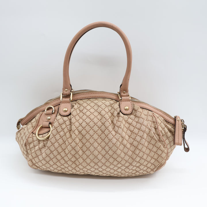 Gucci GG Beige Diamante Canvas Sukey Satchel Handbag