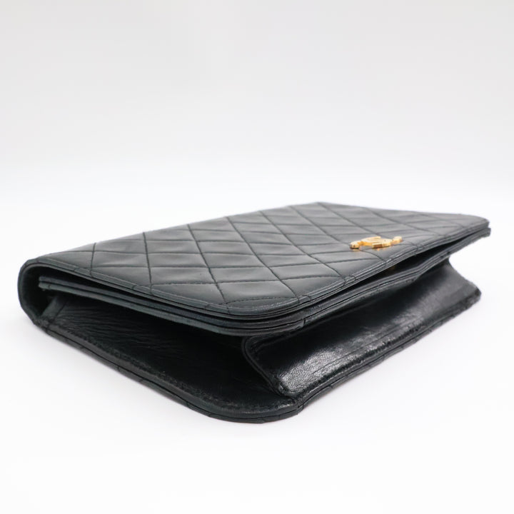 Chanel CC Black Push Lock Single Flap Quilted Lambskin Shoulder Handbag
