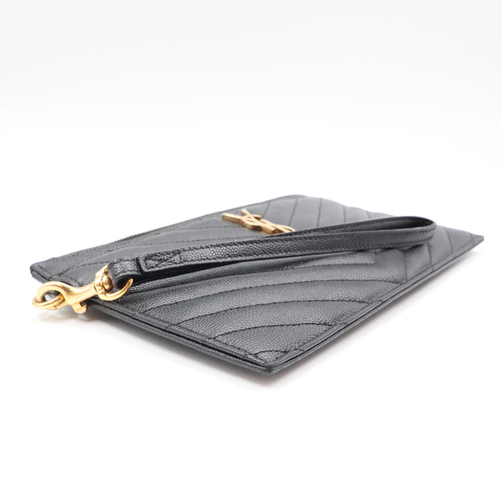YSL Saint Laurent Cassandre Black Calfskin Leather Pouch Clutch Bag