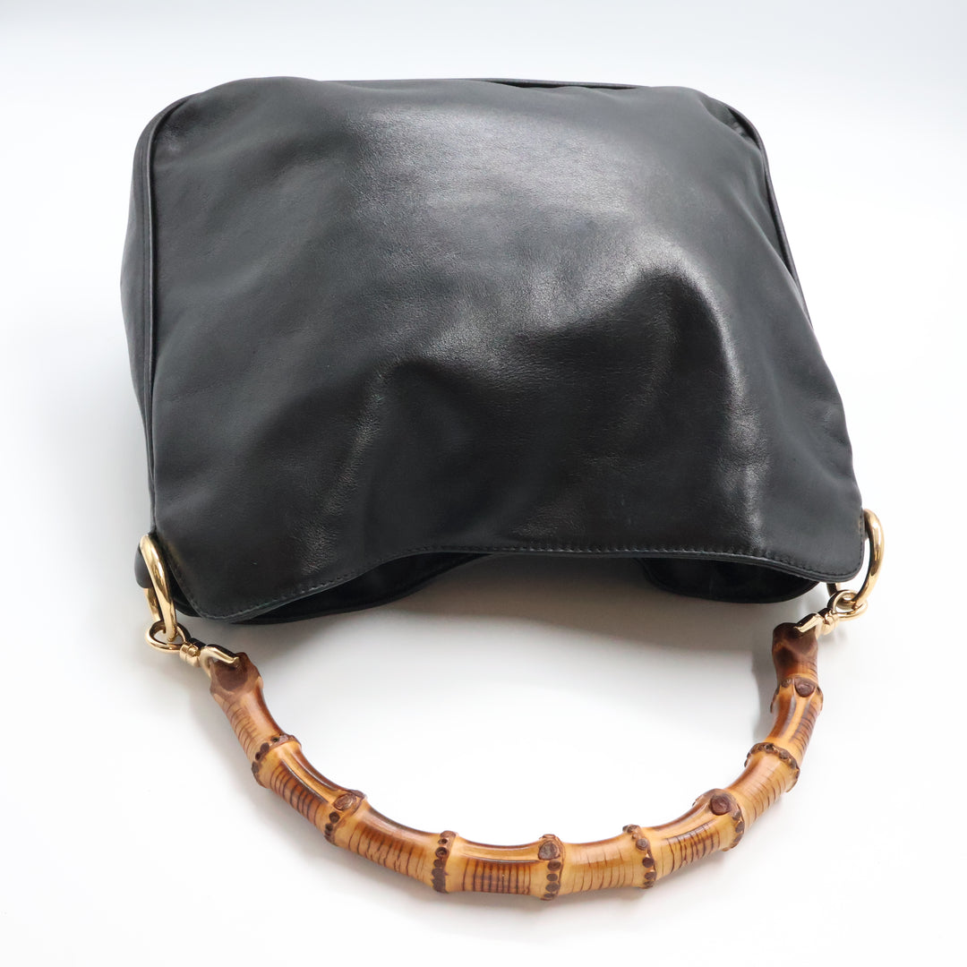 Gucci GG Leather Black Bamboo Tote Bag