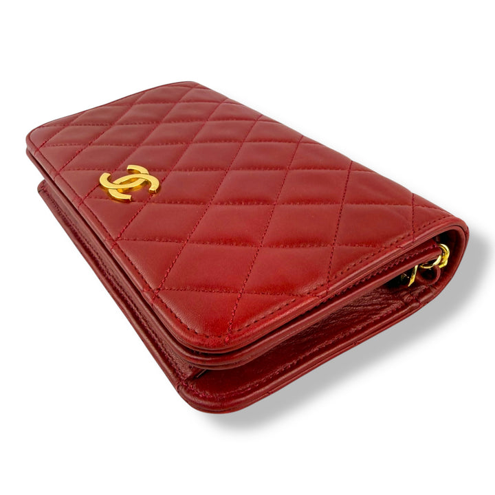 Chanel CC Mini Red Push Lock Single Flap Lambskin Shoulder Handbag
