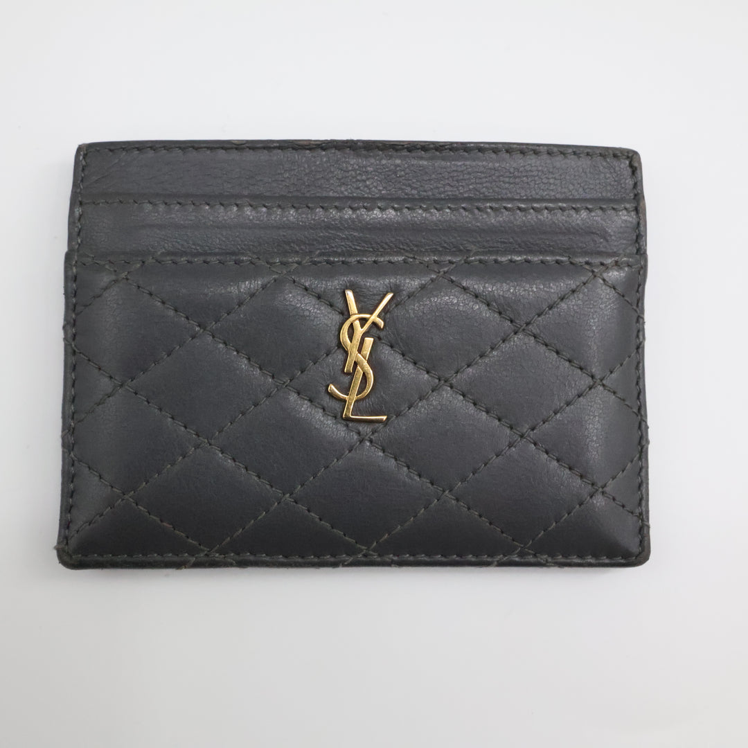 Saint Laurent YSL Cassandre Grey Quilted Leather Cardholder Purse