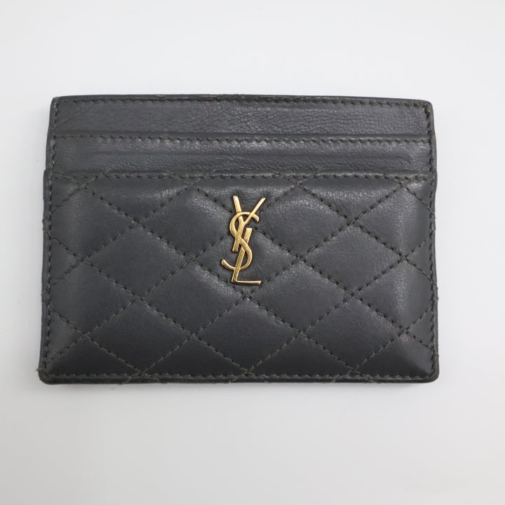 Saint Laurent YSL Cassandre Grey Quilted Leather Cardholder Purse
