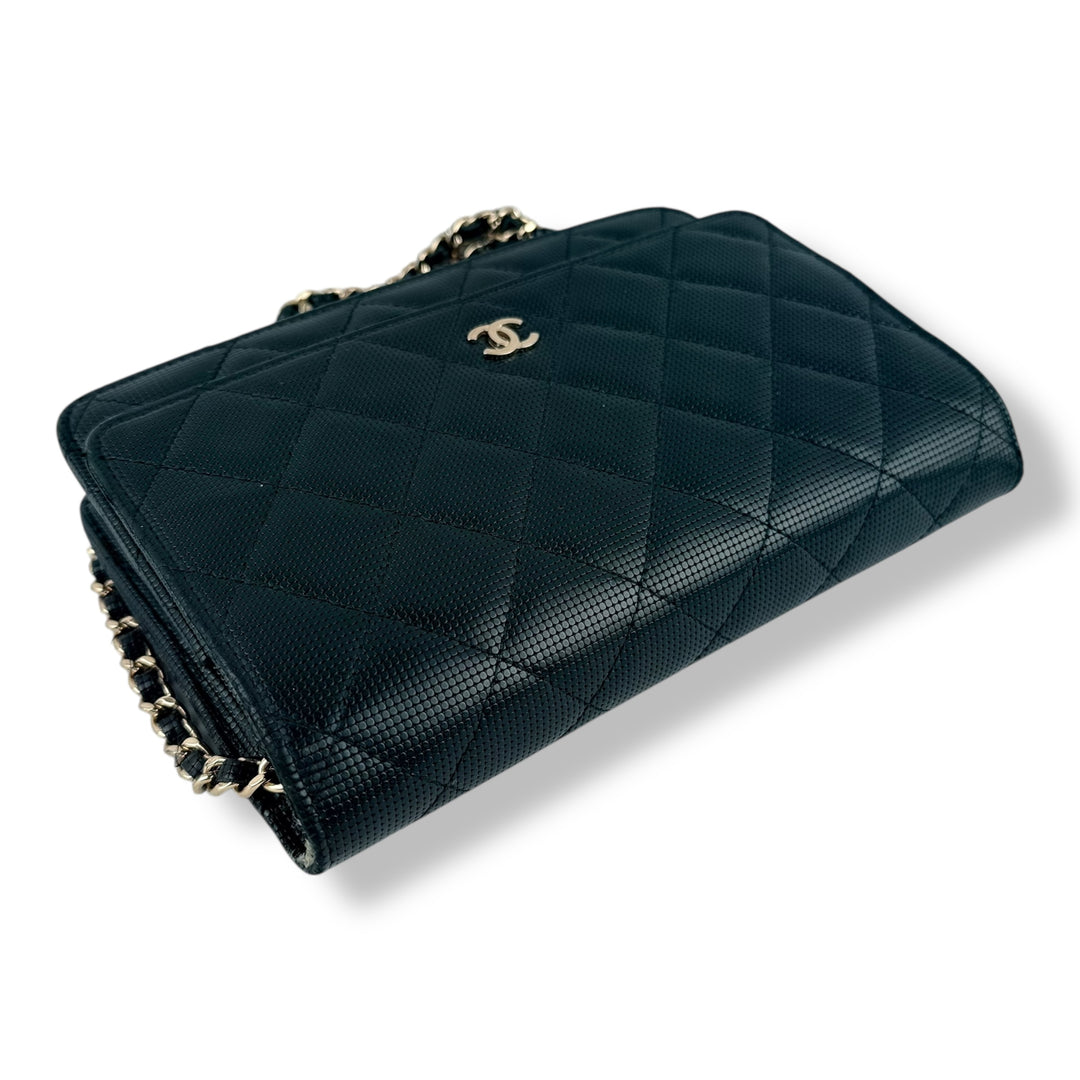 Chanel Black Perforated Lambskin Wallet On Chain Handbag
