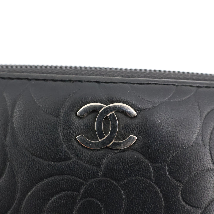 Chanel Black Camelia Zip Around Wallet