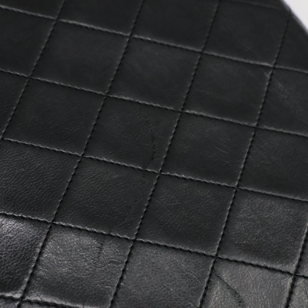 Chanel CC Black Push Lock Single Flap Quilted Lambskin Shoulder Handbag