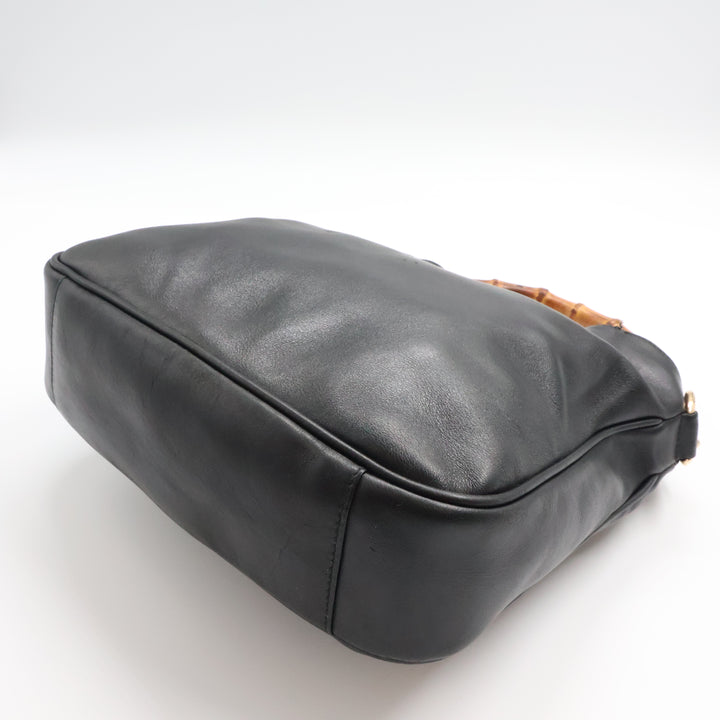 Gucci GG Leather Black Bamboo Tote Bag