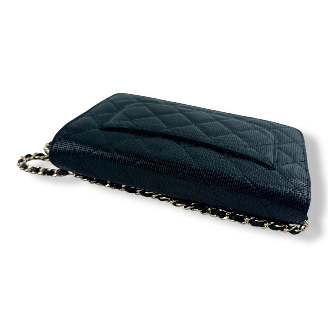 Chanel Black Perforated Lambskin Wallet On Chain Handbag