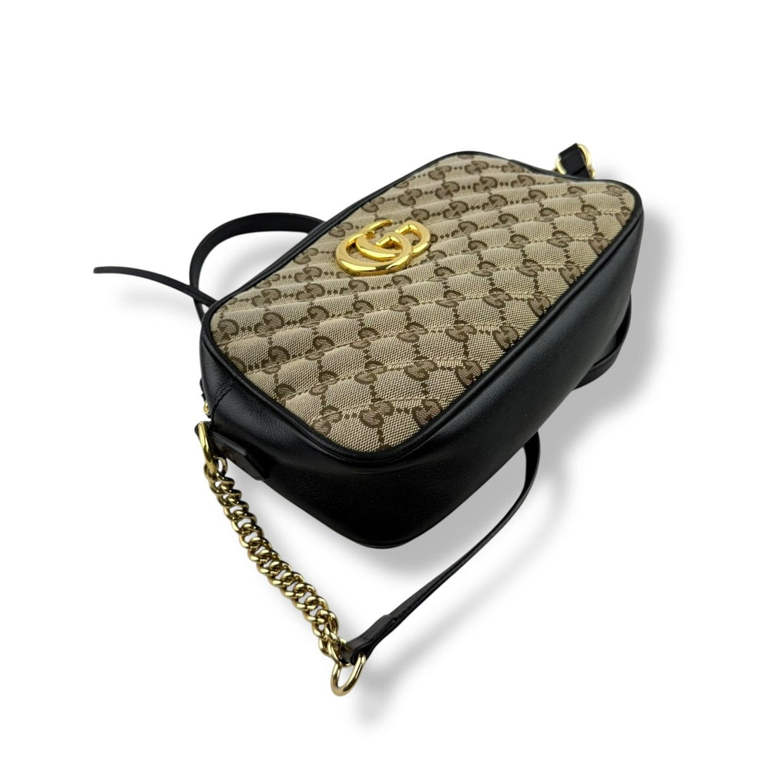Gucci GG Marmont Beige/Black Leather Small Handbag