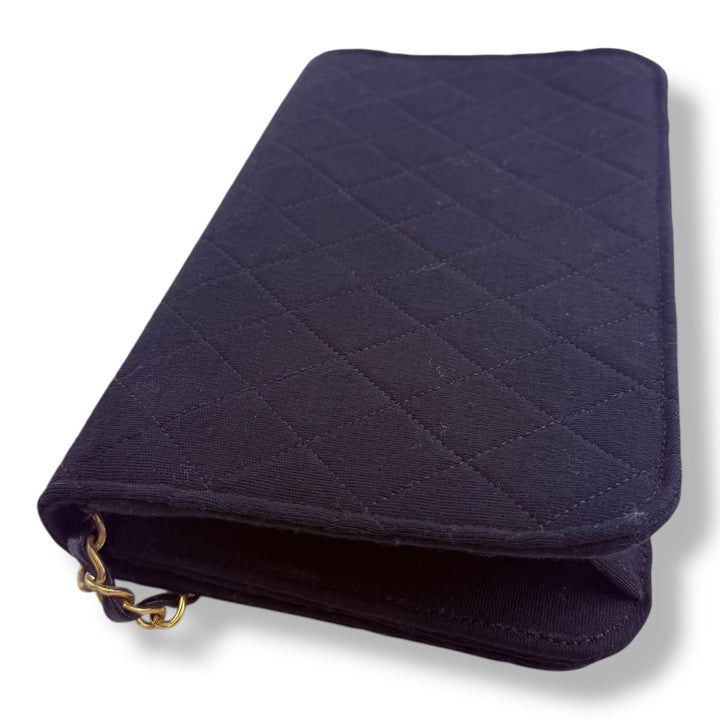 Chanel CC Black Push Lock Single Flap Quilted Cotton Shoulder Handbag