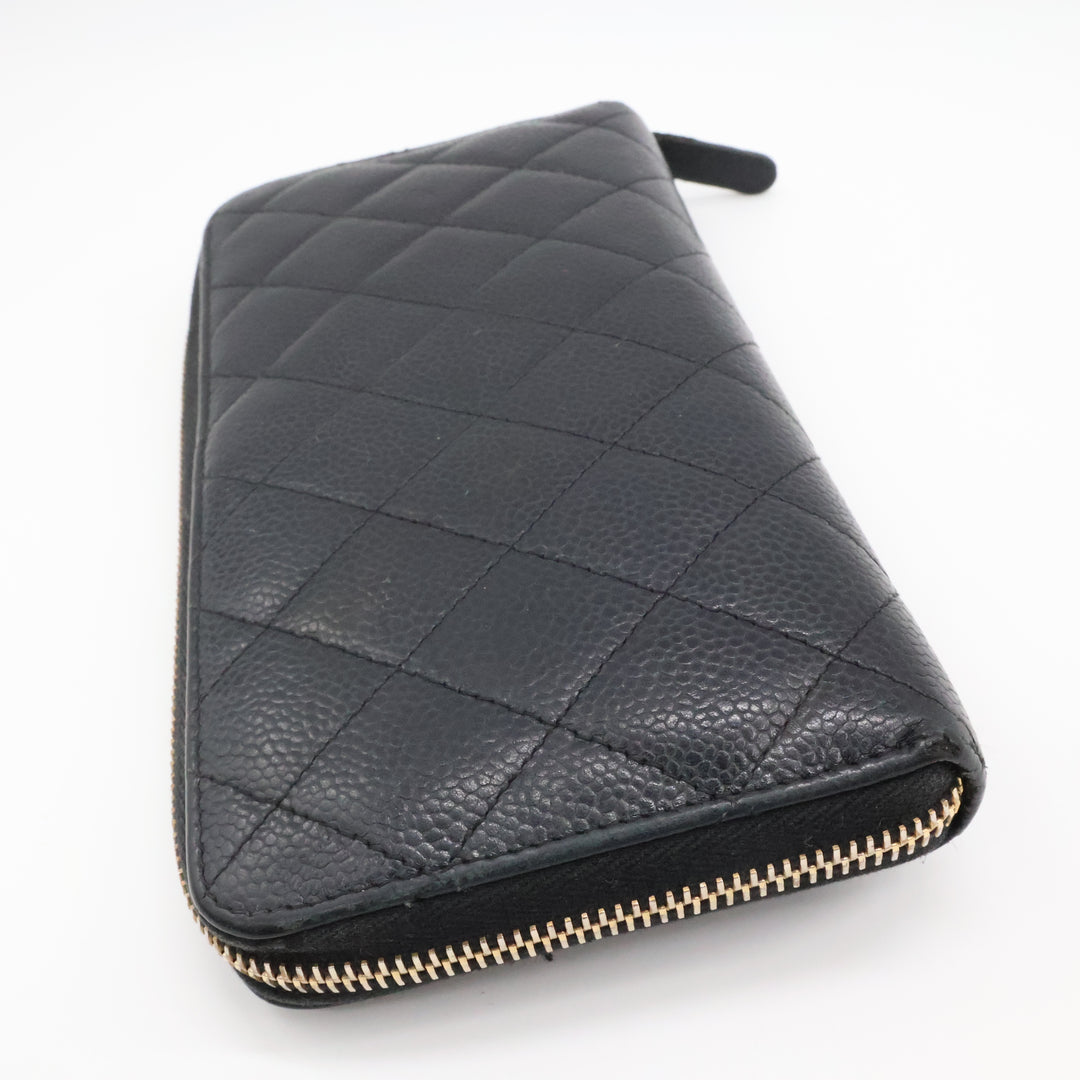 Chanel Zip Around Caviar Black Wallet