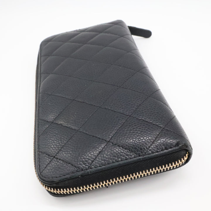 Chanel Zip Around Caviar Black Wallet