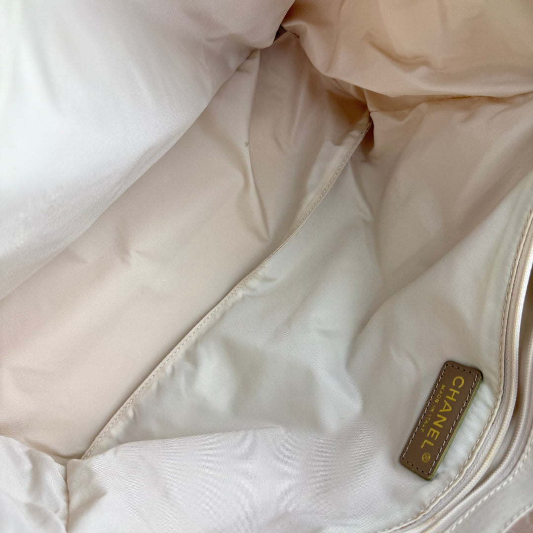 Chanel Nude/White Travel Line Canvas Tote Handbag