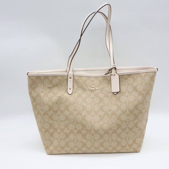 Coach Signature Reversible Beige City Tote Handbag