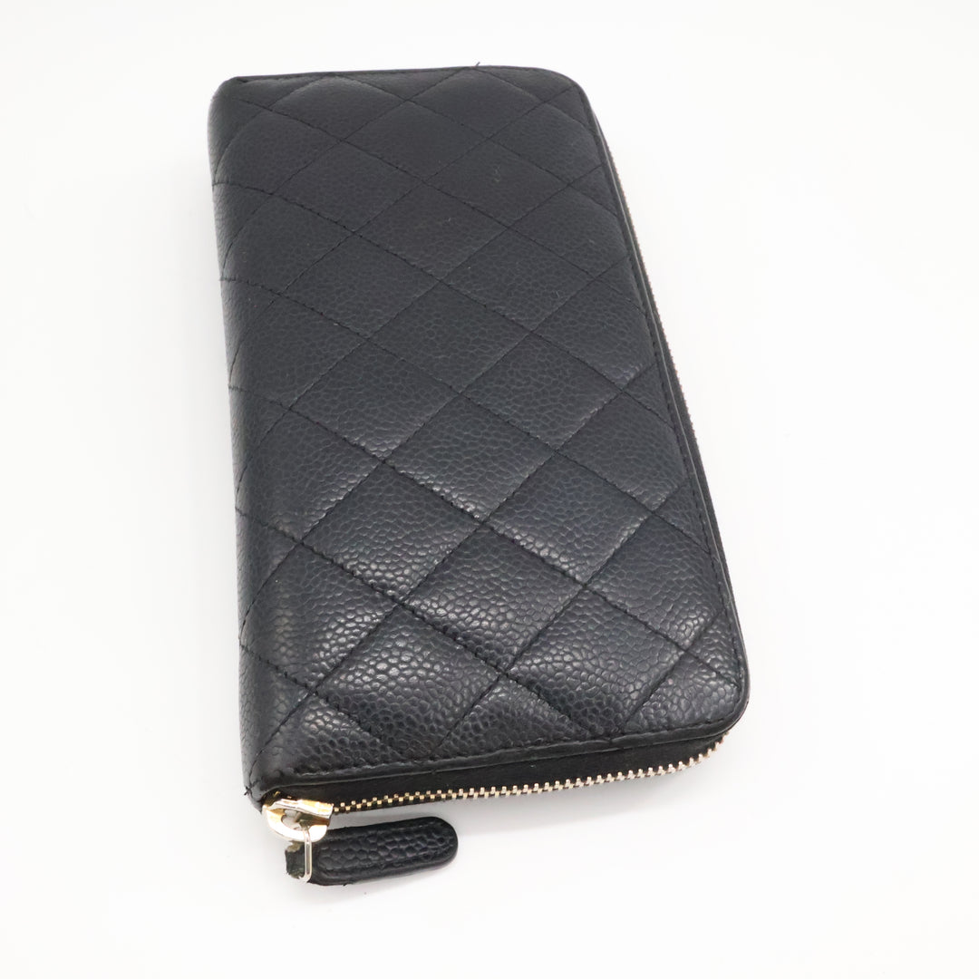 Chanel Zip Around Caviar Black Wallet