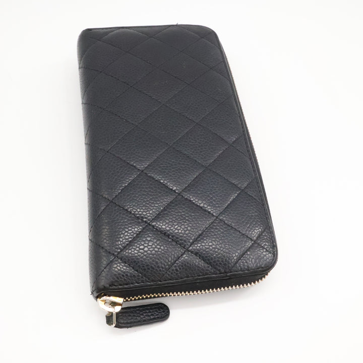 Chanel Zip Around Caviar Black Wallet