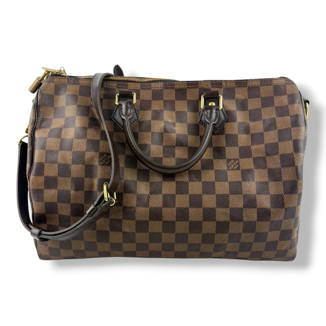 Louis Vuitton Damier Ebene Brown Speedy Bandouliere 35 Handbag