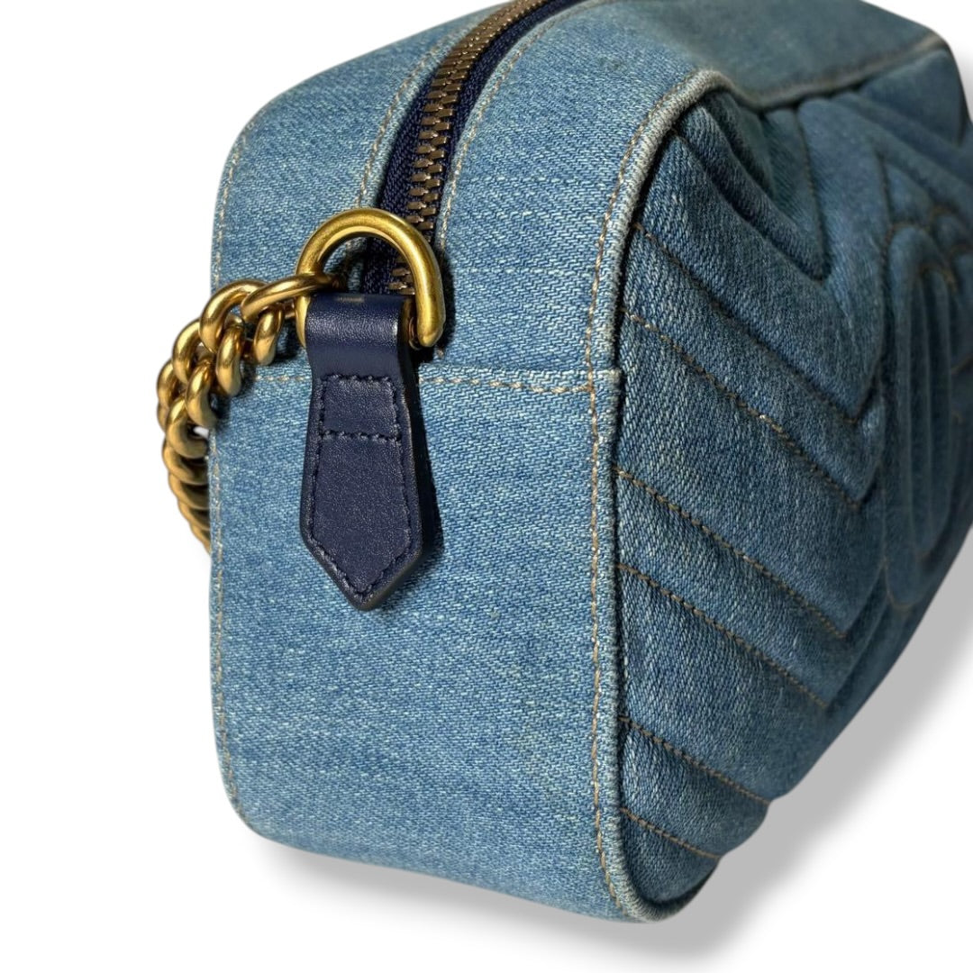 Gucci GG Marmont Blue Denim Small Handbag