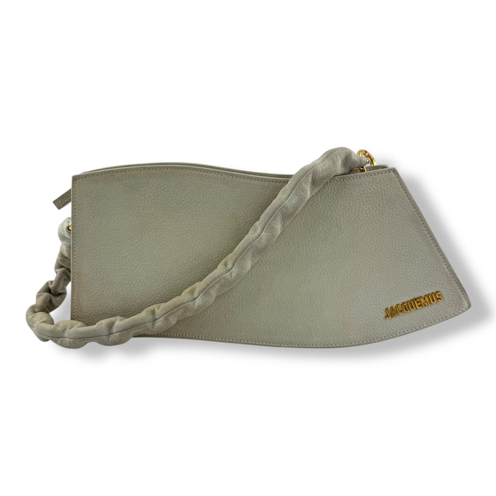 Jacquemus Vague Asymmetrical Grey Leather Shoulder Handbag