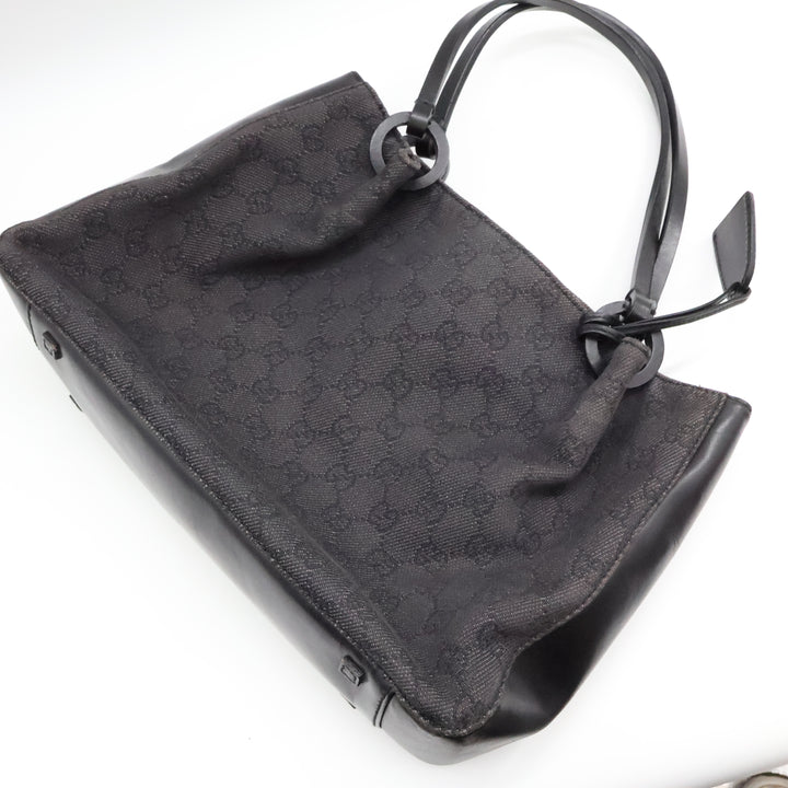Gucci GG Black Monogram Tote Handbag W/ Pouch