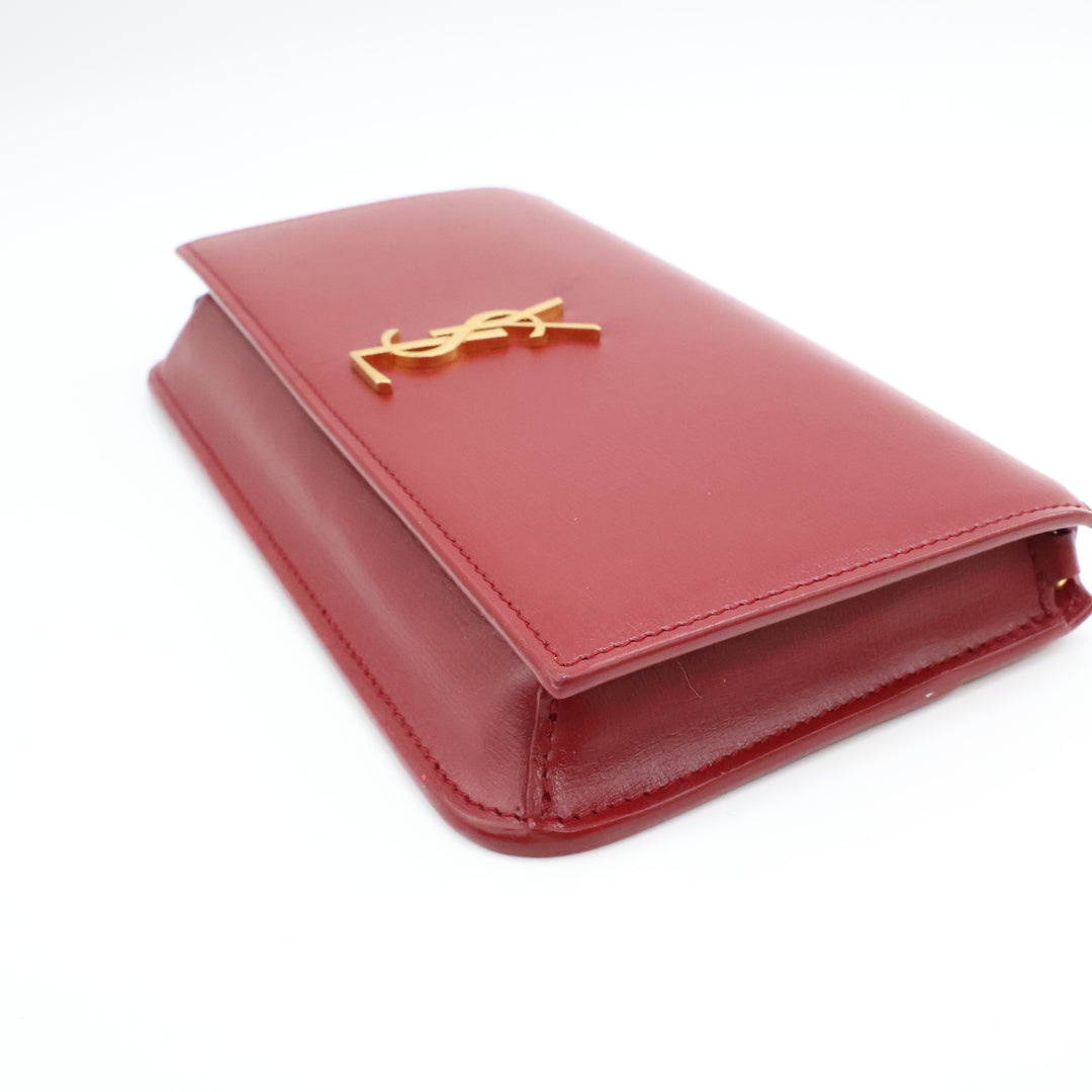 YSL Saint Laurent Red Smooth Leather Phone Holder Crossbody Pouch