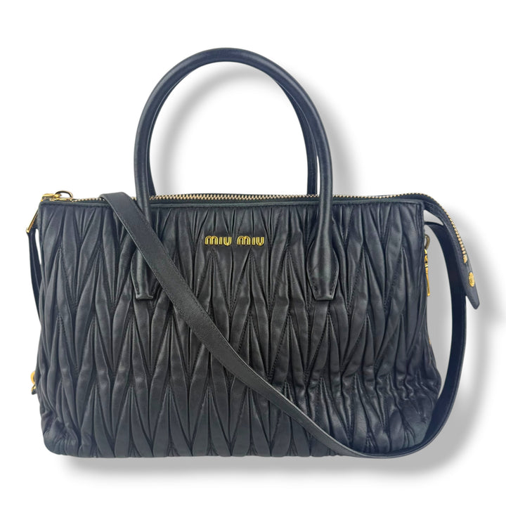 Miu Miu Black Nappa Leather Tote Handbag